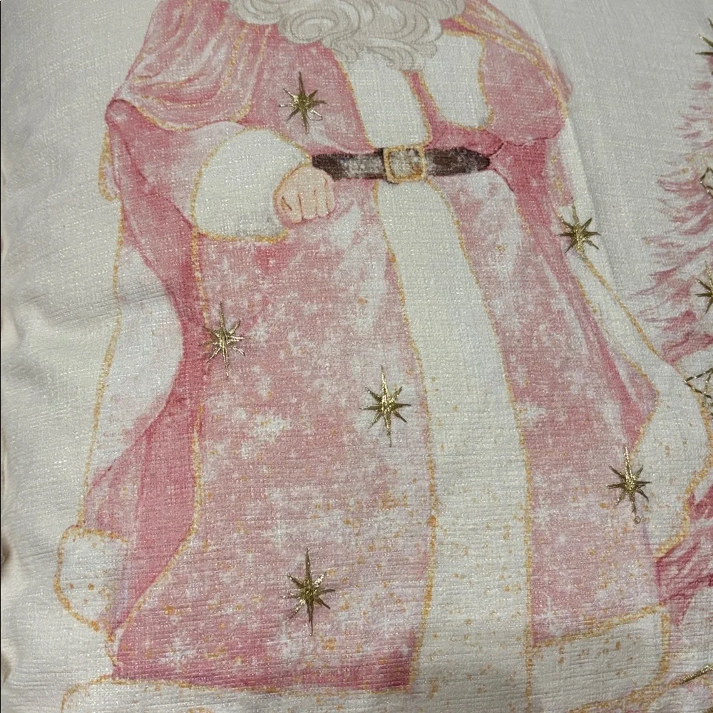 NWT Pink Santa & PINK CHRISTMAS Tree 20 X 20 THROW Pillow W/ FAUX FUR TRIM